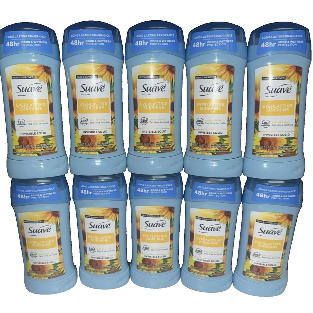 10 PACK Suave EVERLASTING SUNSHINE Women's Solid Antiperspirant Deodorant 2.6oz